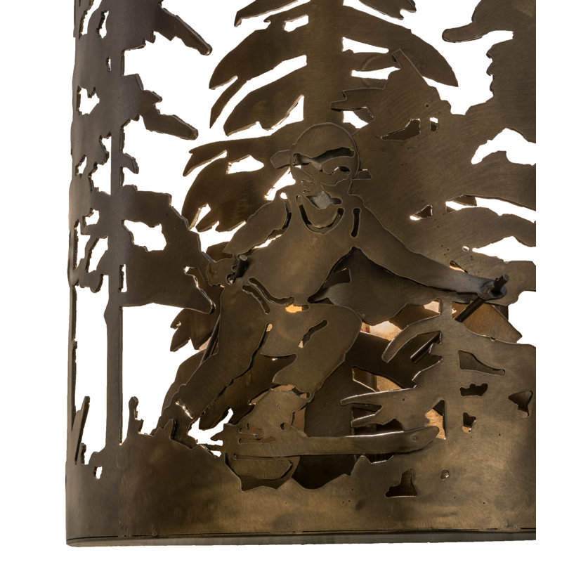 Antique Copper Ski Lodge Wall Sconce with Novelty Shade