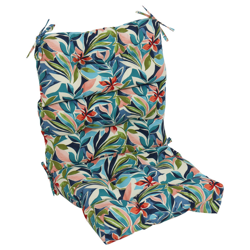 Outdoor Tufted Seat/Back Chair Cushion, 22" W x 21" D, Ivory/Blue/Somap Multi Floral