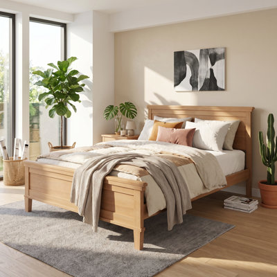 Verona Mid-Century Modern Wood Platform Bed, Farmhouse Style Bed Frame with Headboard & Tapered Legs, Solid Pine Slat Support, No Box Spring Needed, 8.2" Under-Bed Storage