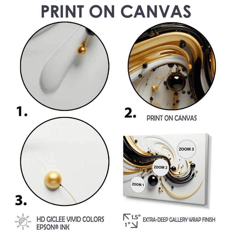 Décoration murale Minimal Black Core Golden Wave - spirales abstraites, H 12 po x l 20 po x P 1 po