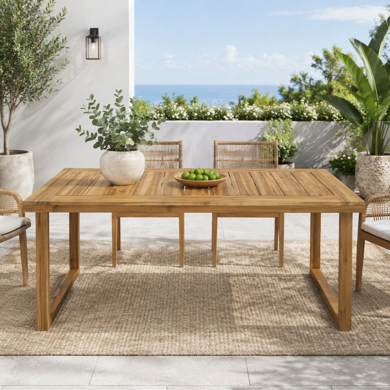 Table de salle à manger d'extérieur en bois d'acacia 69 po avec lattes, Brown / Natural