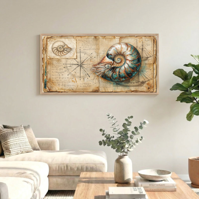 Ensemble de 1 tableau sur toile représentant une carte du Nautilus, L 40 po x H 20 po, Naturel