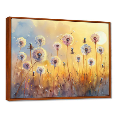 «Yellow Pink Spring Symphony Dandelion - Pissenlit», reproduction d'art mural