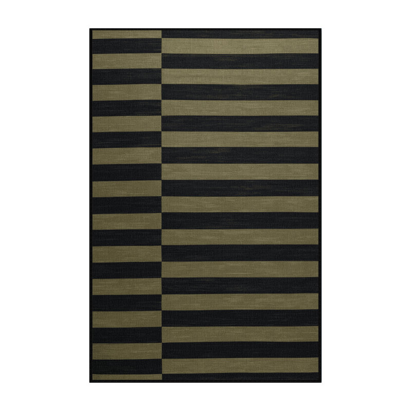 Machine Washable Horizontal Stripes Black Area Rug, Rectangle 5' x 8'