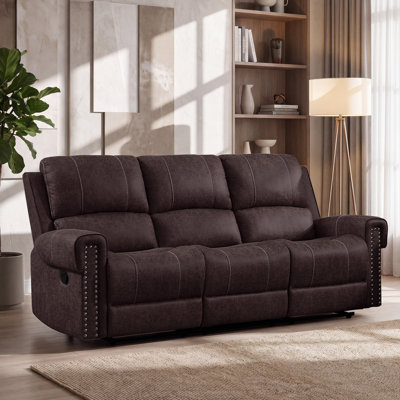 85" Wide Manual Reclining Sofa, Upholstered 3-Seater Living Room Couch with Padded Seats, Pillow-Top Arms and Nailhead Trim