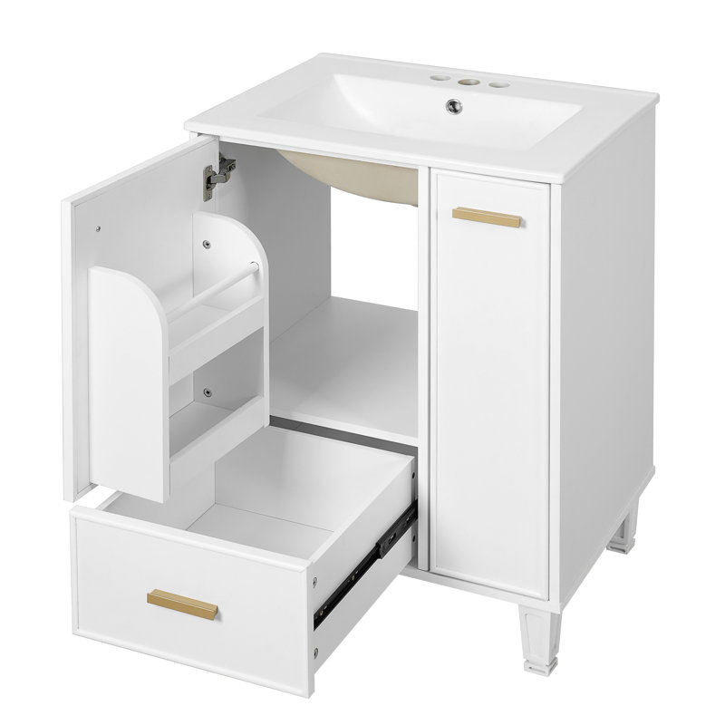 24'' Single Bathroom Vanity With Ceramic Top, White