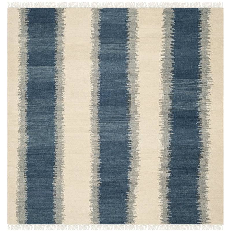 Fitzpatrick Hand Woven Wool Striped Rug, Square 7'