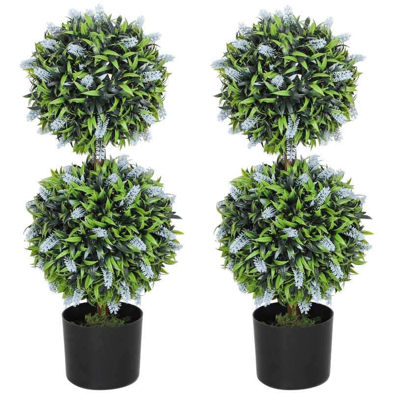 Set of 2 Artificial lavender flowers ball trees with pot, Blue