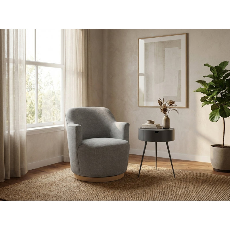 Hudnut Upholstered Swivel Armchair, Grey Chenille Fabric