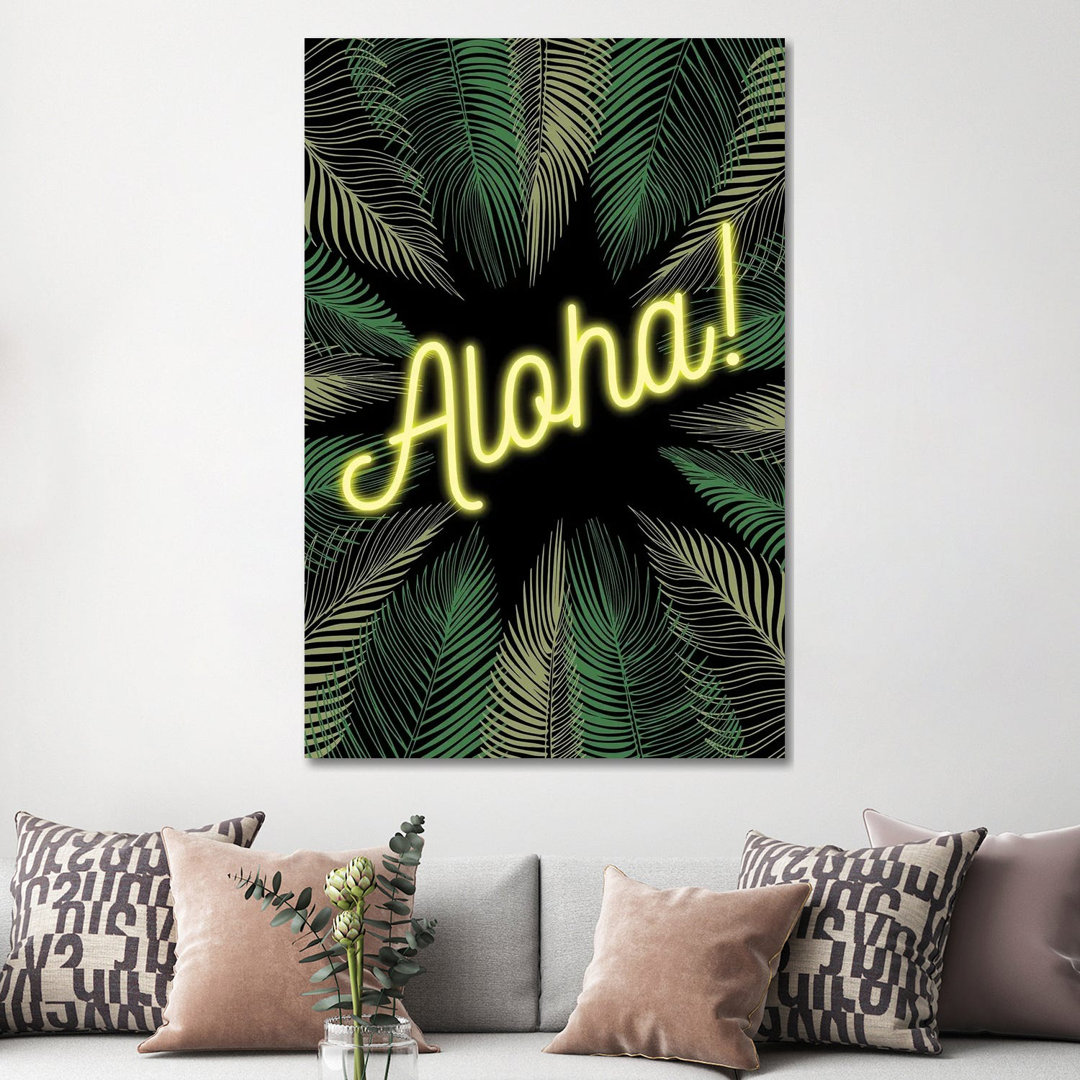 Neon Aloha! Hawaiian Design With Palm Trees by Design Harvest - Wrapped Canvas Print