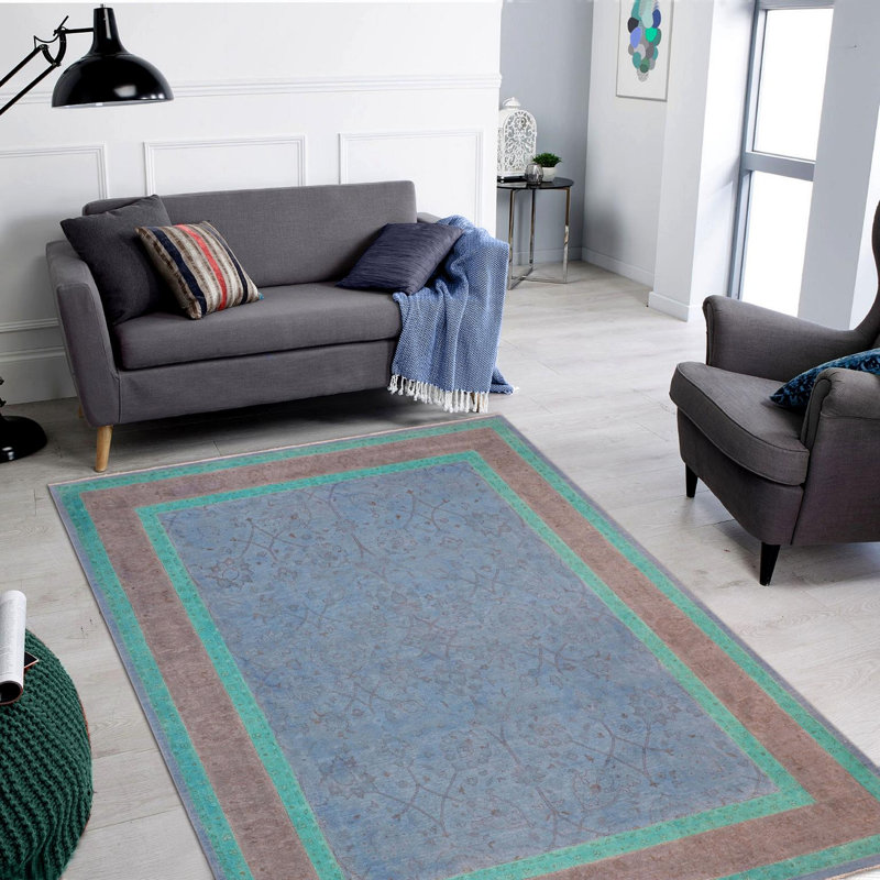 Tapis gris / vert / brun en laine noué à la main 7 pi 10 po x 9 pi 9 po Evan