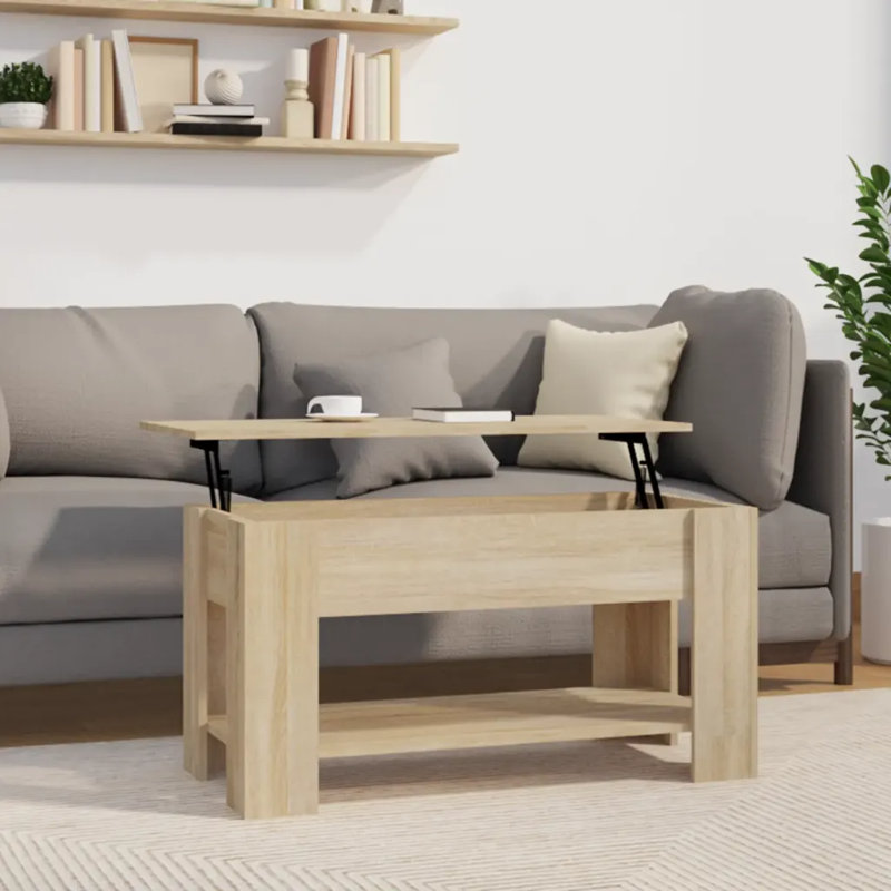 Huso Lift Top Four Leg Coffee Table with Storage, Sonoma Oak