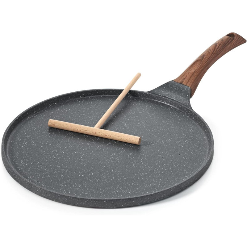 Poêle à crêpe antiadhésive, revêtement en granit suisse, poêle à crêpes Dosa, plaque de cuisson plate avec poignée Stay-Cool, compatible avec l'induction, sans PFOA