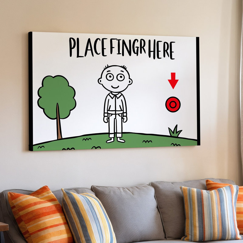 Toile, une scène de dessin animé fantaisiste mettant en vedette un art mural simple avec une tête ronde, de grands yeux et un léger sourire