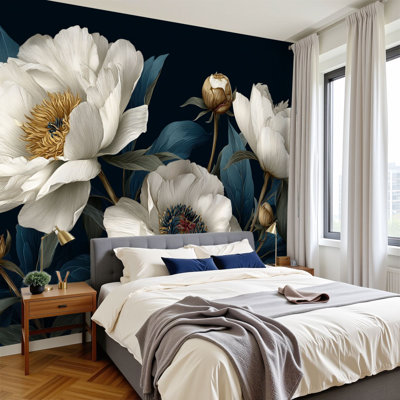 Papier peint adhésif moderne avec motifs botaniques rétro, pivoines élégantes, H 100 po x l 144 po, papier peint amovible en PVC, autocollant, luxe minimaliste, décoration murale nordique, pour chambre à coucher, salon