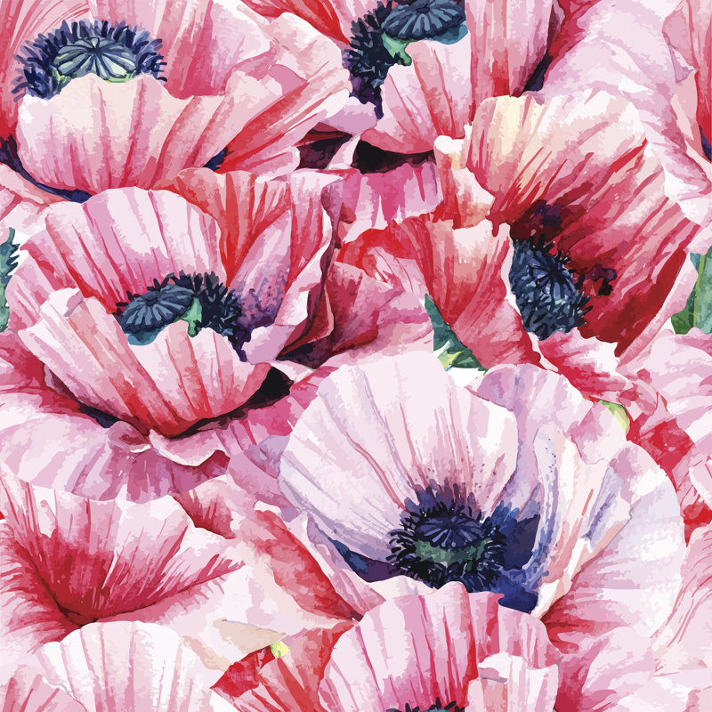 Oscarville Seamless Pattern Of Pink Poppies by Innakote - Wrapped Canvas Print, 30cm H x 30cm W x 3.8cm D