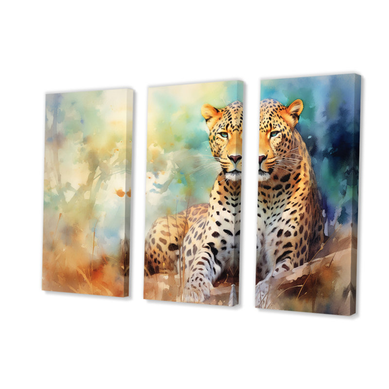 Leopard Grace III sur toile, 3 pièces, H 28 po x l 36 po x P 1 po