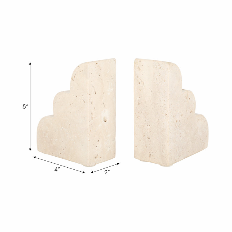 Madeleine Set Of Two 5" Tan Travertine Cloud Bookends
