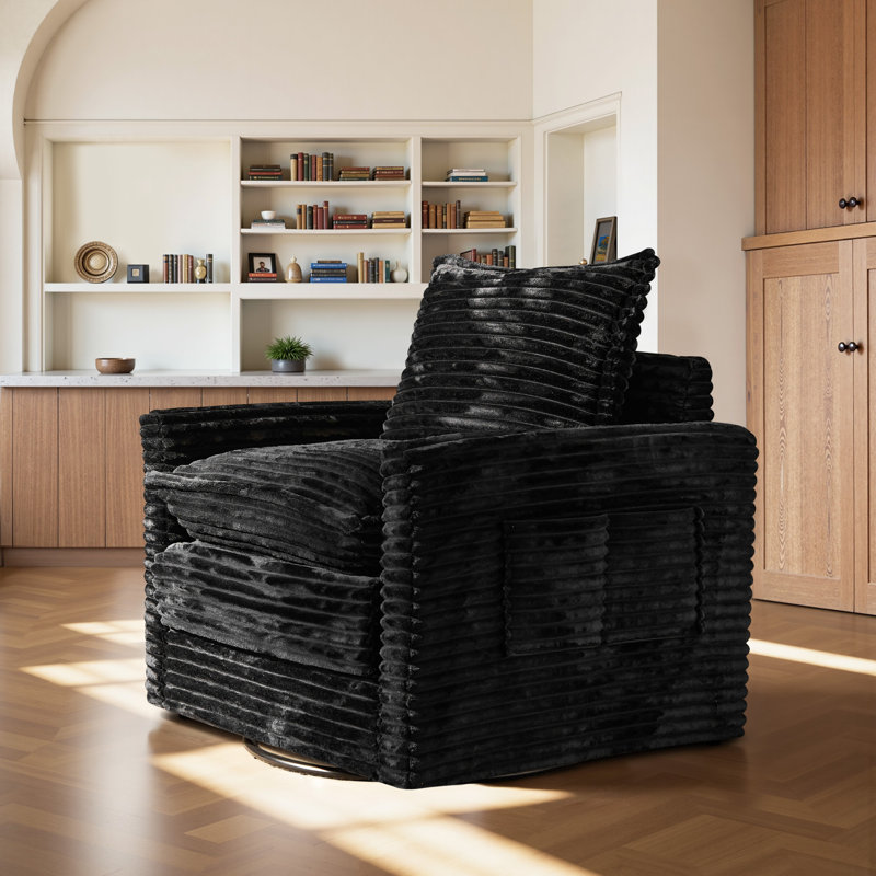 Fauteuil pivotant rembourré en velours côtelé , Noir