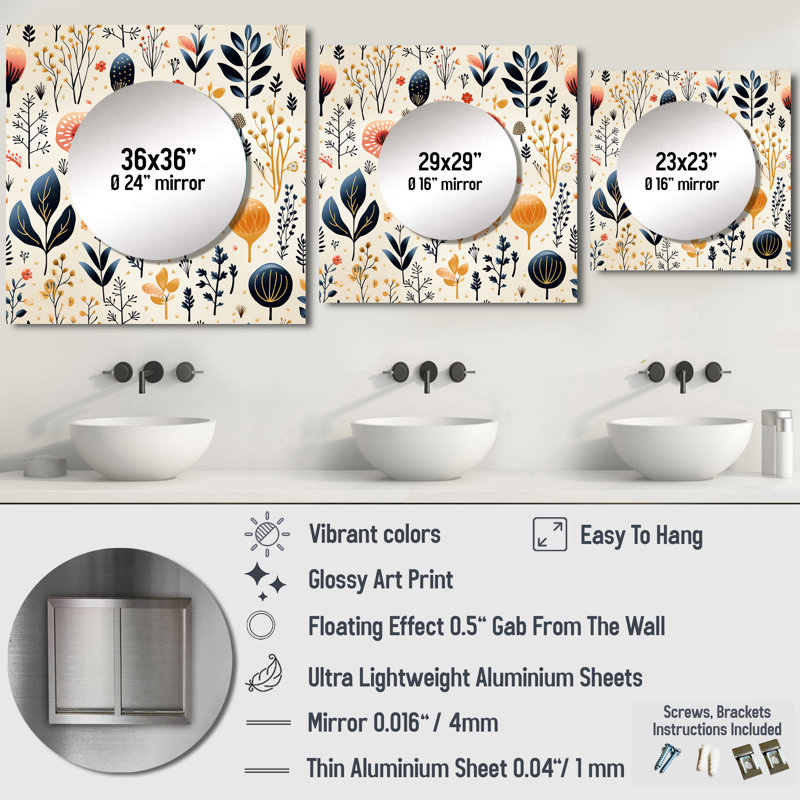 Kwante - Miroir mural décoratif bohémien et éclectique pour chambre à coucher, 36 po x 36 po