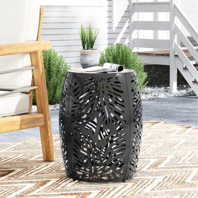 Stylish Metal Accent Table With Leaf Pattern - Black, 16.63"X16.63"X20.61", No Assembly Required Modern Iron Cut 16.5"X16.5"X20.5", Ready For Use