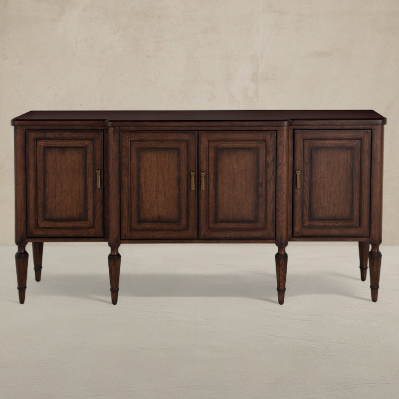 Mathis Wood Sideboard - 3 Shelves, Rustic Antique Oak/Aged Antique Brass