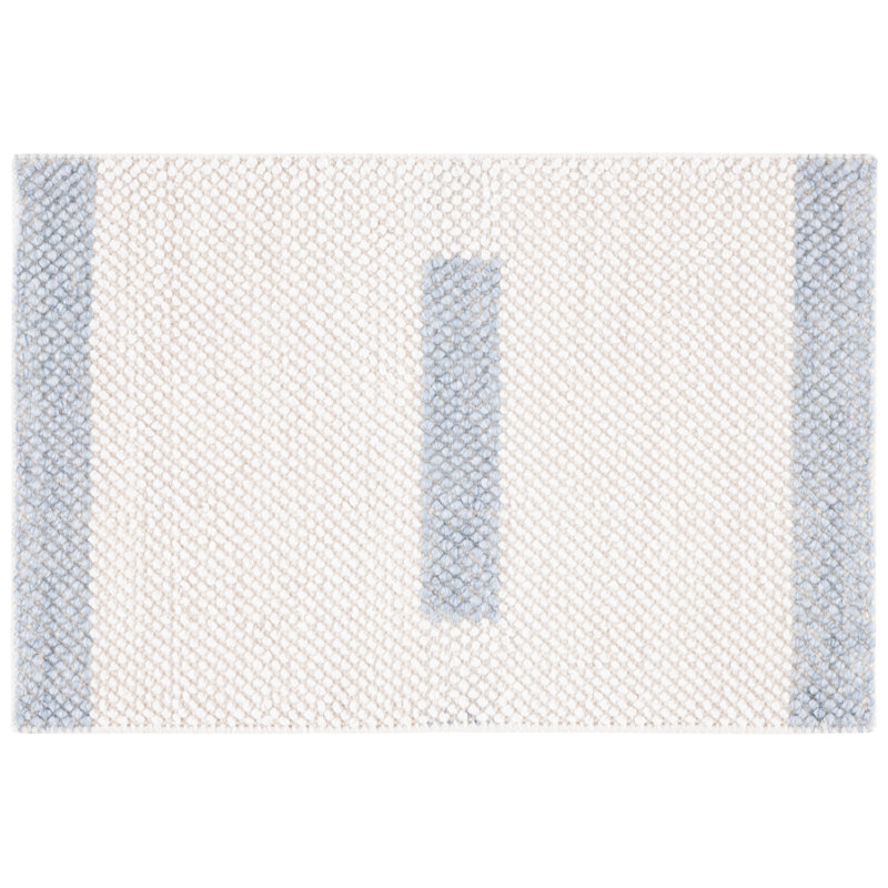 Tapis ivoire / bleu clair en laine tissé à la machine, Rectangle 4 pi x 6 pi