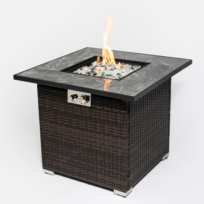 Table de feu d'extérieur au gaz propane 30 pouces, capacité de chauffage de 40 000 BTU, efficacité de la capacité de chauffage, plateau de table en carreaux de céramique, cadre en acier, housse de pluie, fosse de 30 pouces avec couvercle, puissance de flamme, brun foncé