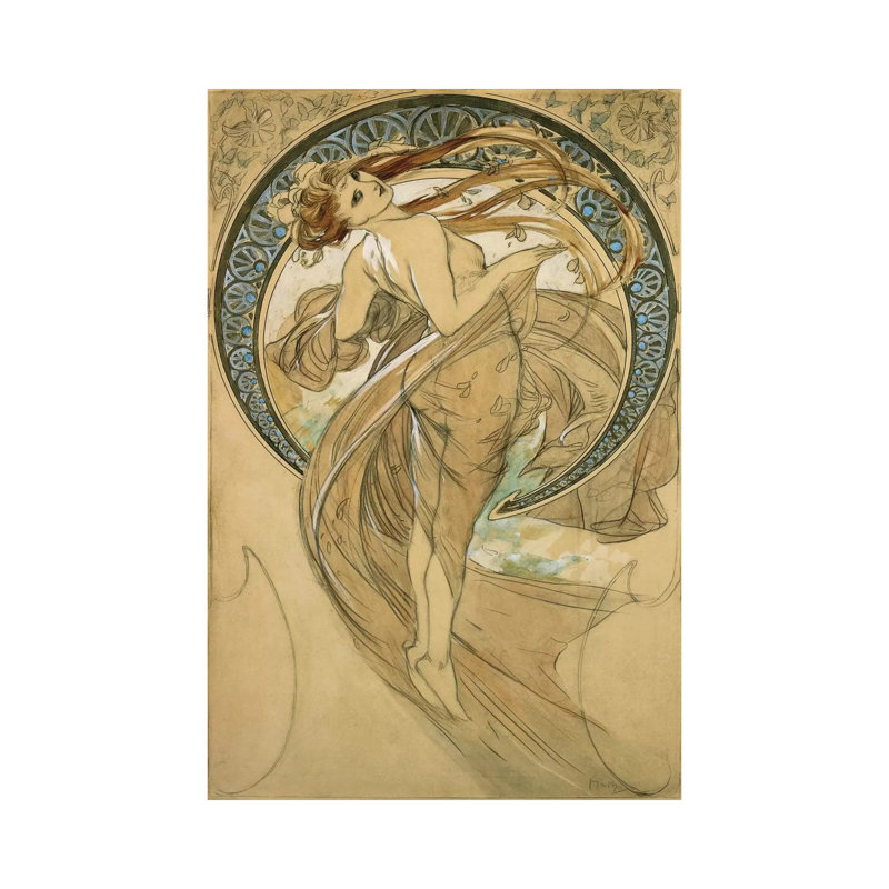 Study For La Danse by Alphonse Mucha - Wrapped Canvas Painting, 20.32 cm H x 30.48 cm W