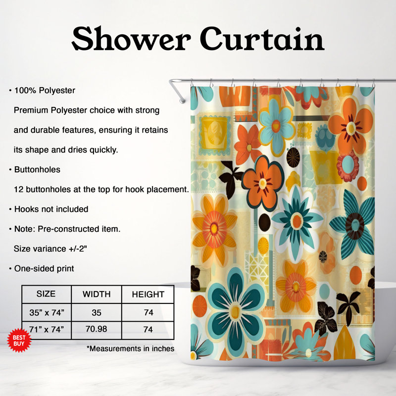 Rideau de douche Vintage Flower - Premium, H 74 po x l 71 po
