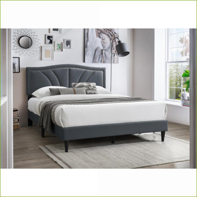 Grand lit plateforme en toile de jute gris anthracite - Aucun sommier nécessaire, style rétro moderne pour la chambre principale