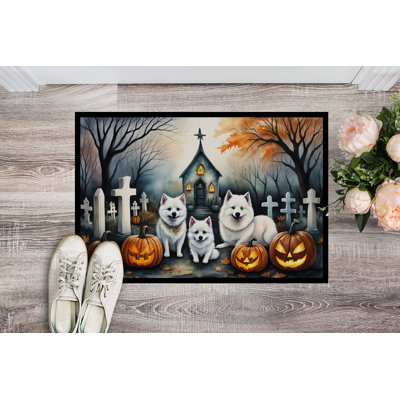 Tapis d'entrée extérieur antidérapant Nyoka American Eskimo Spooky