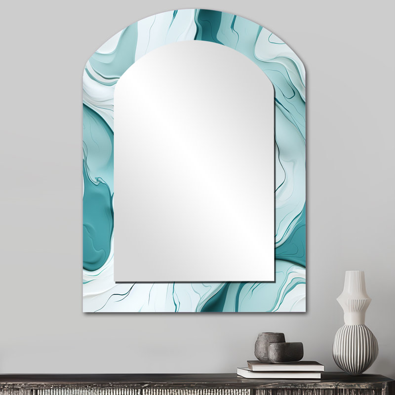Lgith Green Zen Marble Harmony Channel - Marble Arch Mirror, White Asymmetrical Unique Wall Mirror, Printed Metal Art