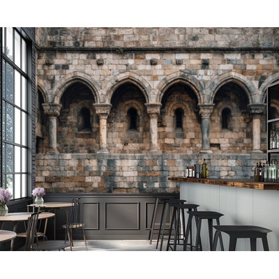 Peel and Stick Wallpaper Ancient Gothic Cathedral Stone Wall Medieval Architecture Wall Murals 69"H x 96"W Removable PVC Wall Paper Self-Adhesive Wall Decor for Bedroom Living Room Home Office