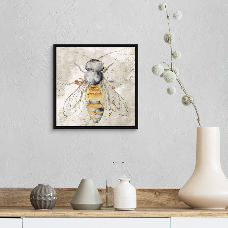 «Queen Bee II» par Eva Watts - reproduction d'art sur toile, Cadre noir, H 14 po x l 14 po x P 1,75 po