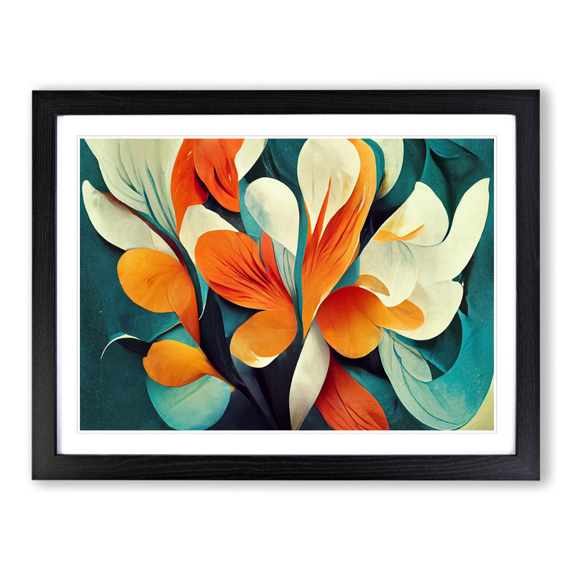 Artistic Floral Abstract Vol.6 - Single Picture Frame Print, Black, 46cm H x 64cm W