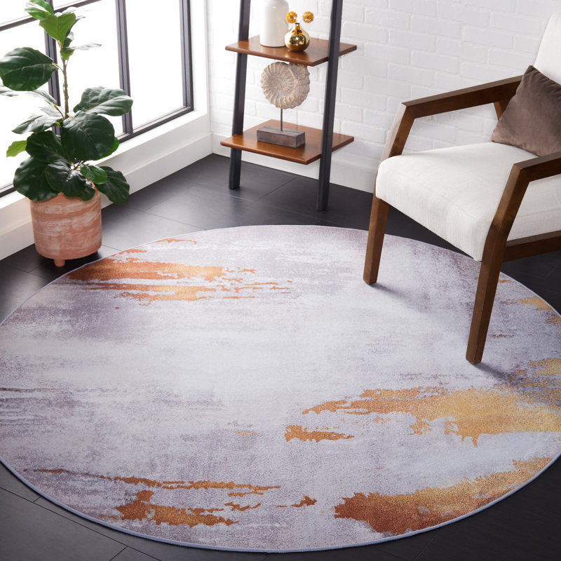 Omaree Performance Machine Washable Abstract Rug, Round 6'