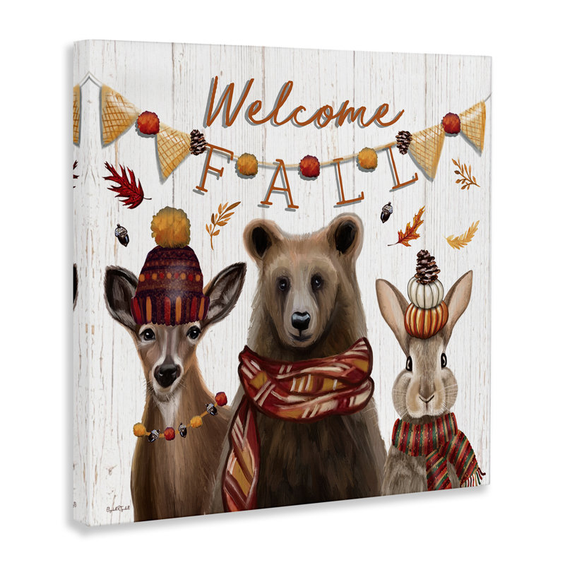«Welcome Fall Woodland Animals», toile par Elizabeth Tyndall, H 17 po x l 17 po