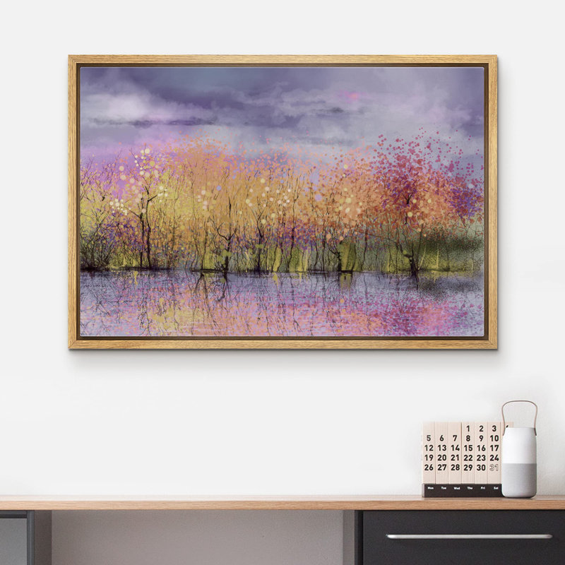 Abstract Forest " Purple Forest Reflection " Print, Natural Framed, 24'' H x 36'' W
