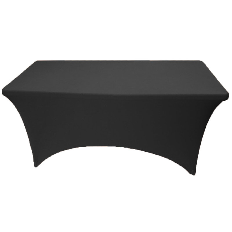 4Ft, 6Ft, 8Ft Spandex Tablecloth Fitted Stretch Rectangular Table Cover For Dining Wedding Party, Black, 96" x 30"