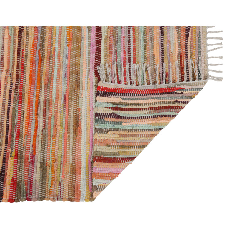 Tapis en coton multicolore fait à la main 24 x 36 po | 2 x 3 pi - lavable, réversible, avec pampilles pour le salon et le vestibule