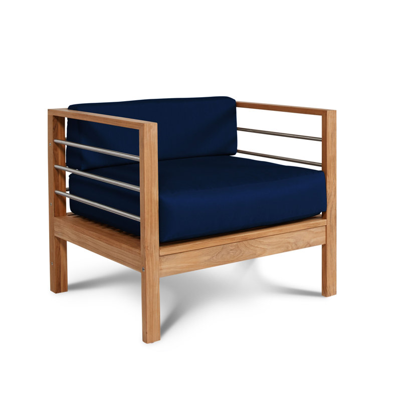 Soho Patio Chair with Sunbrella Cushions, Canvas Navy Sunbrella® Canvas, Teak Blonde
