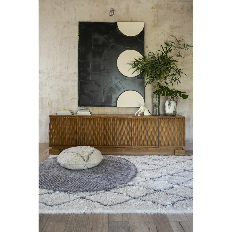 Bohemian Classics Hand Tufted Wool Moroccan Area Rug in Cream/Black, Rectangle 6'7" x 9'10"