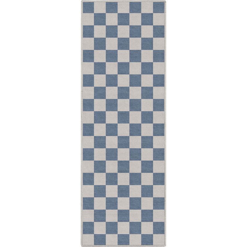 Kehr Square Modern Geometric Blue Flat-Weave Area Rug, Runner 2' x 5'