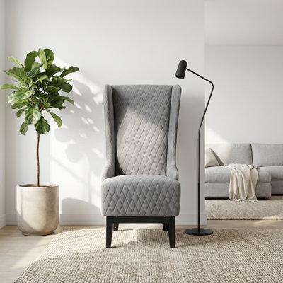Chaise d'appoint moderne en velours à haut dossier avec pieds en bois et assise rembourrée