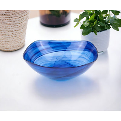 Aishah Modern Soft Square Blue Swirl Glass Bowl