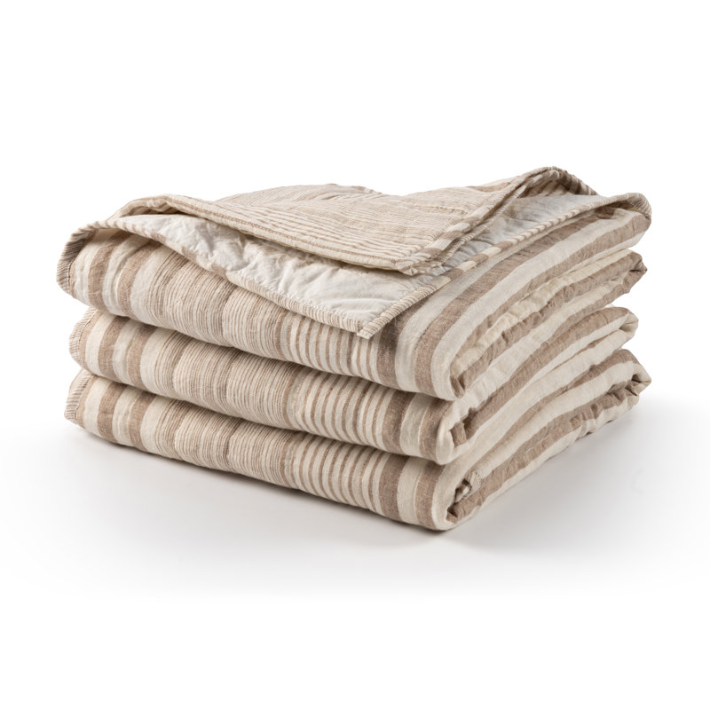 Carolina French Blue Stripe Quilt, King Quilt, Brown