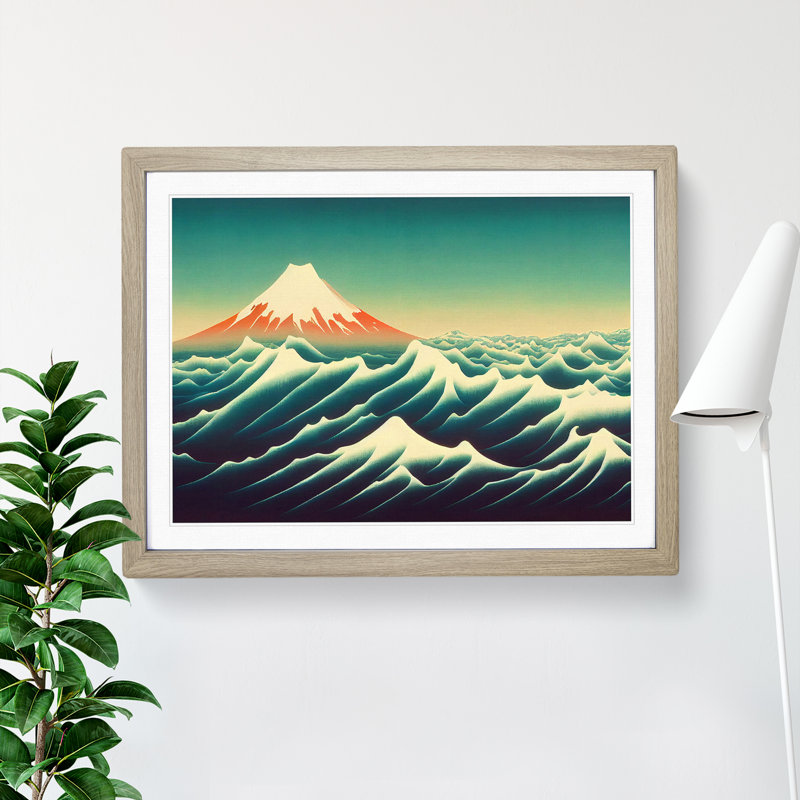 Idyllic Japanese Mountains - Single Picture Frame Painting, 34cm H x 46cm W x 2cm D, Oak