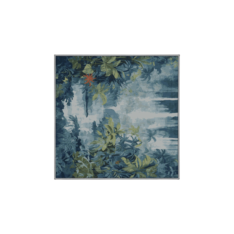 Machine Washable Green Area Rug, Square 8'