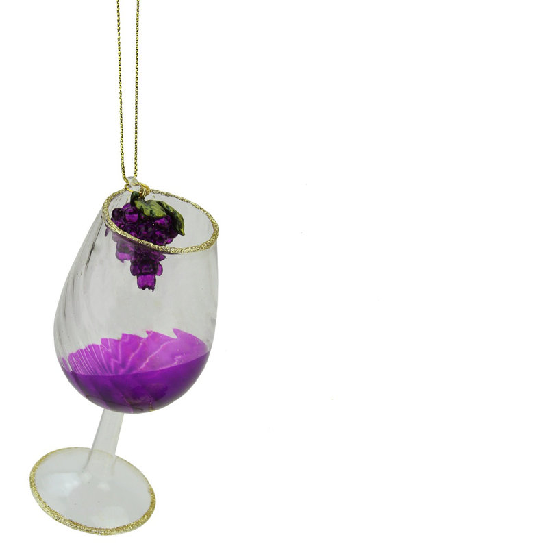 Ornement de Noël en verre à vin scintillant 4,25 "Tuscan Winery, Mauve